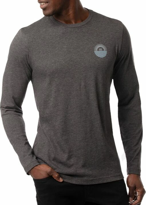 TravisMathew Men's Calm Current Long Sleeve Golf T-Shirt For Men Heather Grey Pinstripe -TravisMathew Sales Store unnamed file 1151