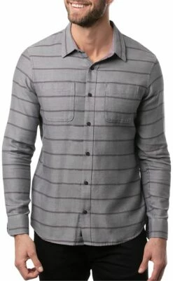 TravisMathew Men's Lights Out Button-Up Flannel Golf Shirt For Men Heather Grey Pinstripe
