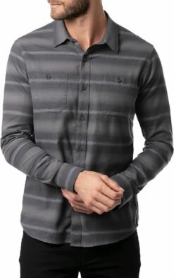 TravisMathew Men's Final Approach Button-Up Flannel Golf Shirt For Men Quiet Shade
