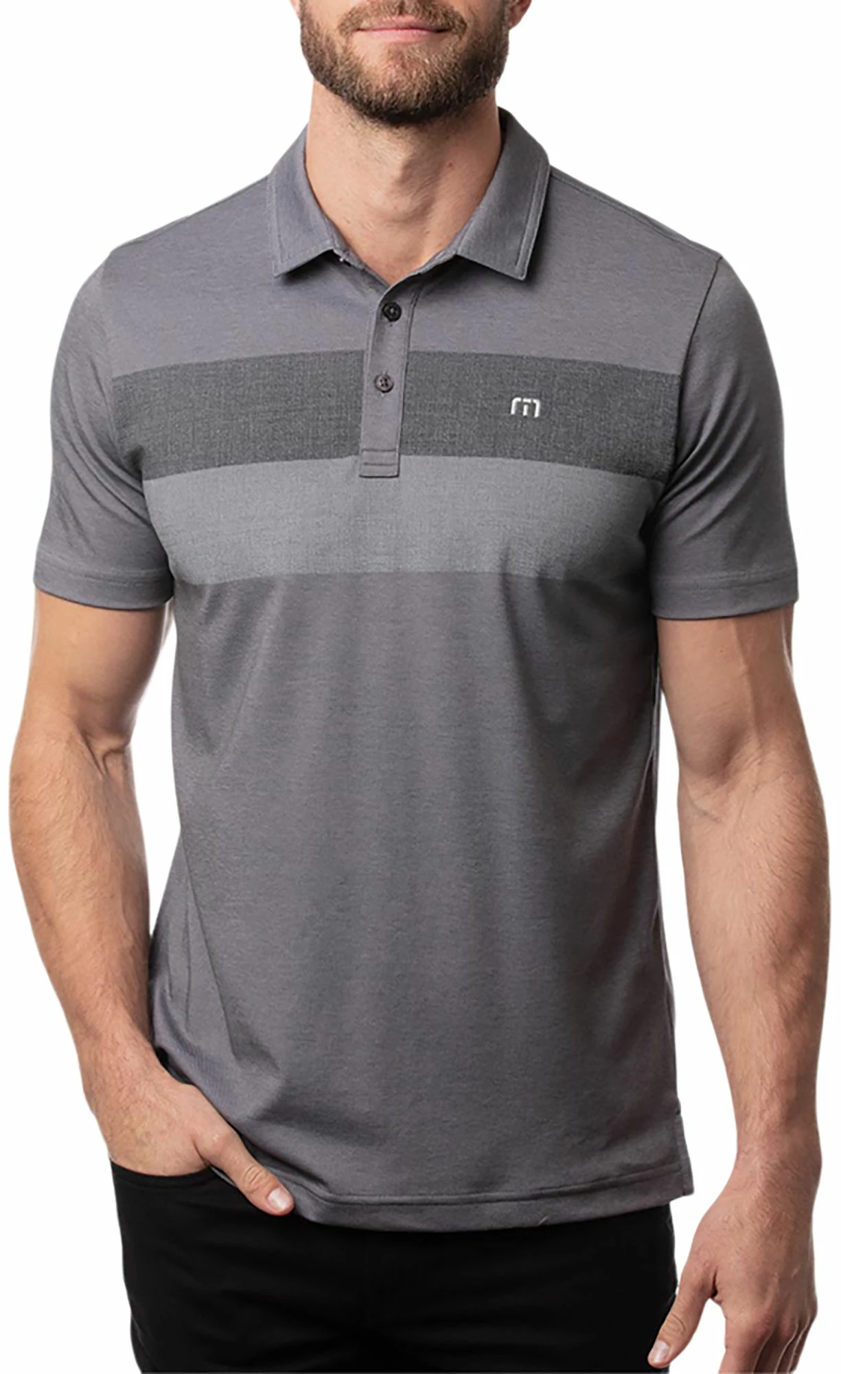 TravisMathew Men's Nearly There Golf Polo For Men Heather Grey Pinstripe 3 TravisMathew Men's Nearly There Golf Polo For Men Heather Grey Pinstripe