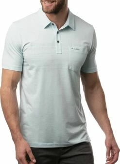TravisMathew Men's Man The Grill Golf Polo For Men Heather Airy Blue