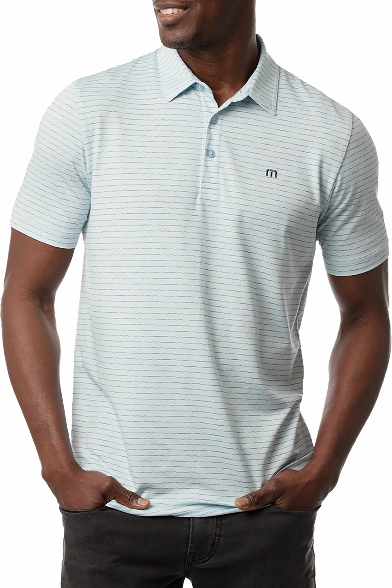 TravisMathew Men's O Line Golf Polo For Men Heather Airy Blue 3 TravisMathew Men's O Line Golf Polo For Men Heather Airy Blue