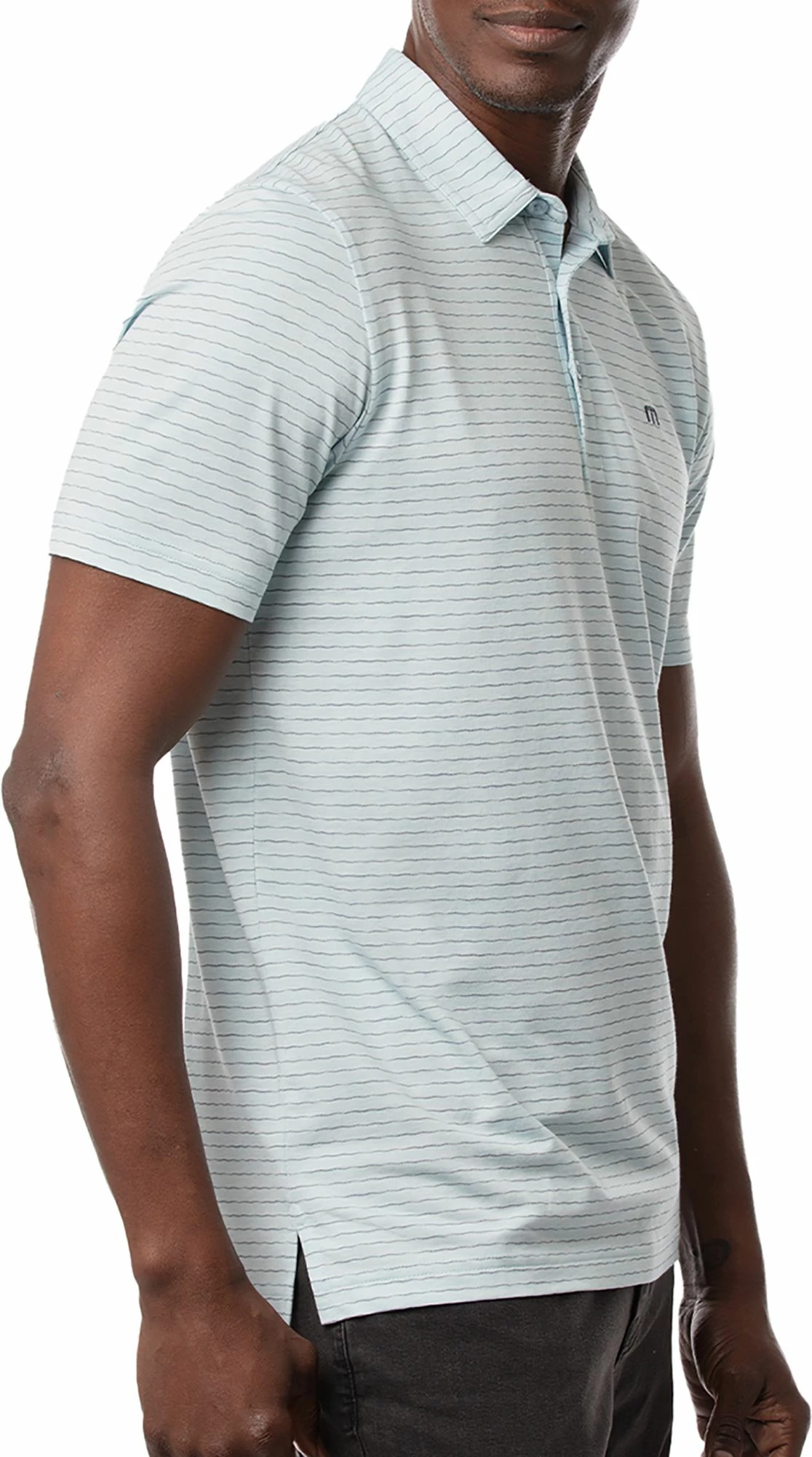 TravisMathew Men's O Line Golf Polo For Men Heather Airy Blue 5 TravisMathew Men's O Line Golf Polo For Men Heather Airy Blue - Image 3