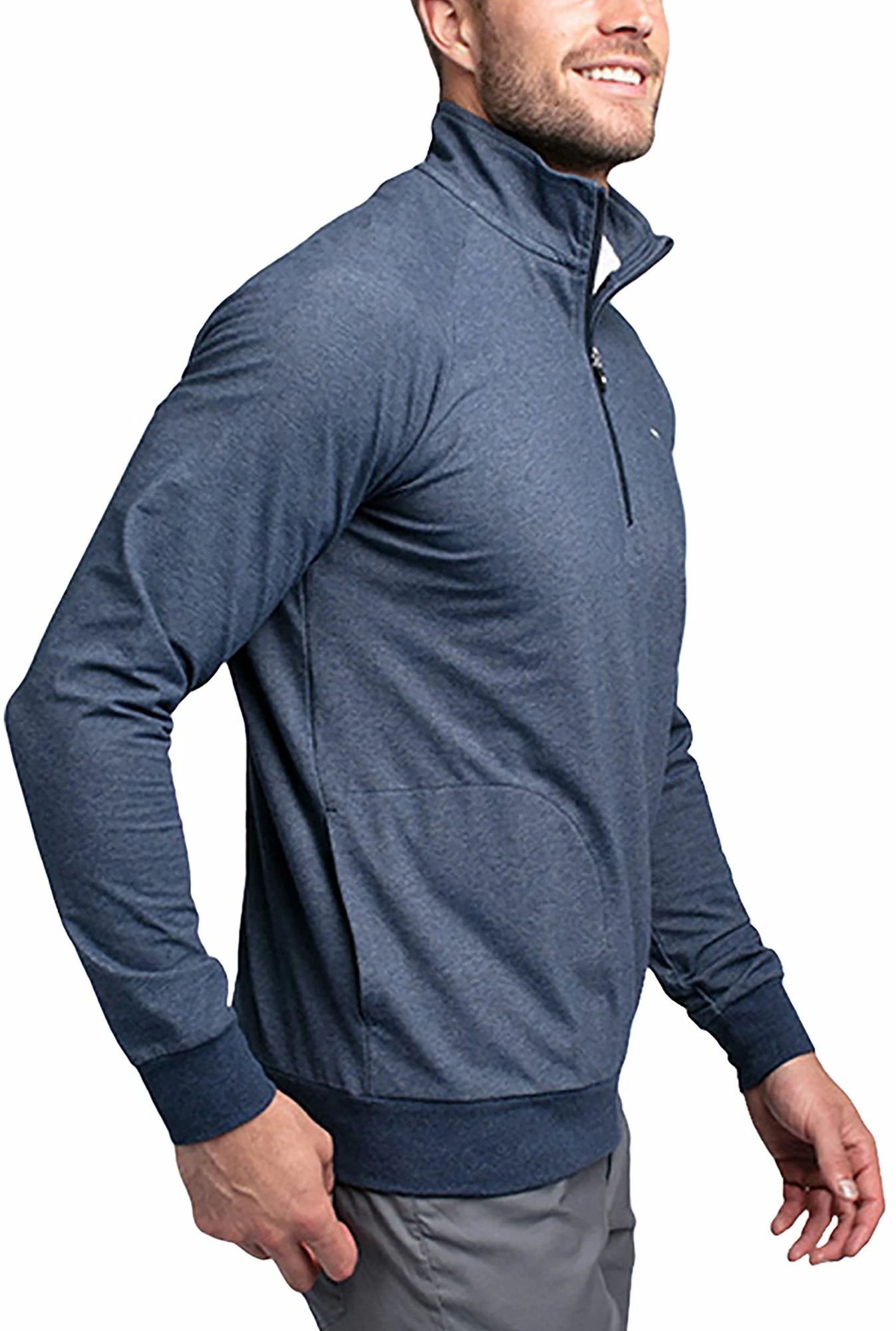 TravisMathew Men's Zachary 1/4 Zip Golf Pullover For Men Heather Light Blue 4 TravisMathew Men's Zachary 1/4 Zip Golf Pullover For Men Heather Light Blue - Image 3
